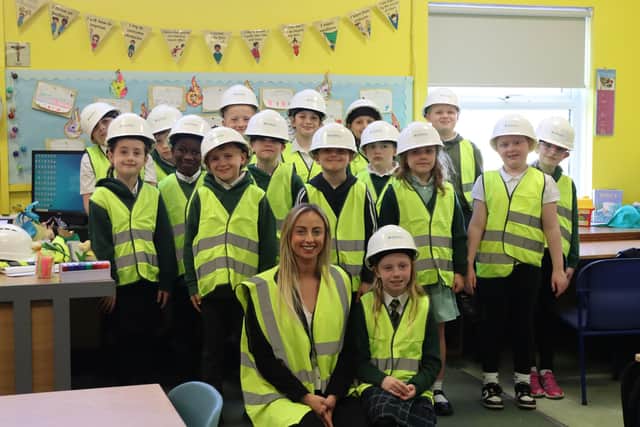 Lisa Riley joins pupils at the primary school for her talk on the building industry (Picture: Submitted)