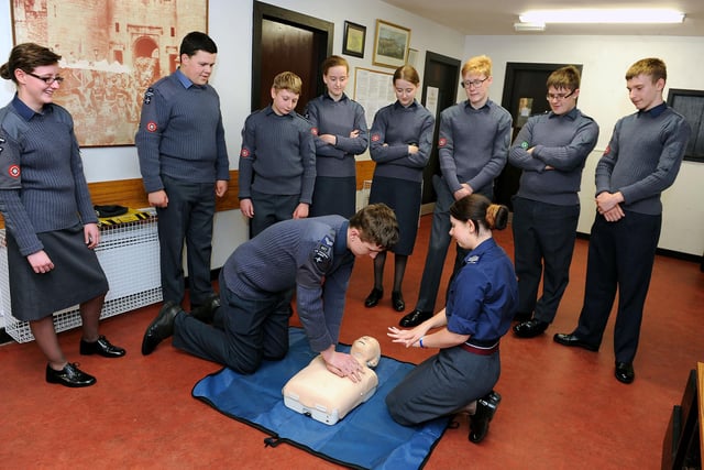 Members of the squadron learning first aid skills at their base in 2012.