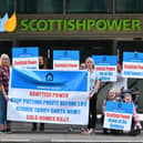 Members of Falkirk's Forgotten Villages - Ending Fuel Poverty campaign gather outside Scottish Power's HQ in Glasgow to protest against high energy bills