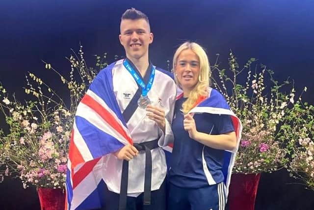 Falkirk’s Peter Sellwood and his Central Academy club-mate Natasha Wilson at the recent Poomsae Championships in Estonia (Photo: Submitted)