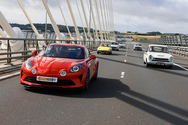 Jim Clark's competition cars were a sight to behold as they made their way over the bridge to Knockhill.