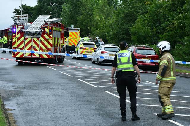 Emergency services at the scene of Saturday evening's road incident. Pic: Michael Gillen