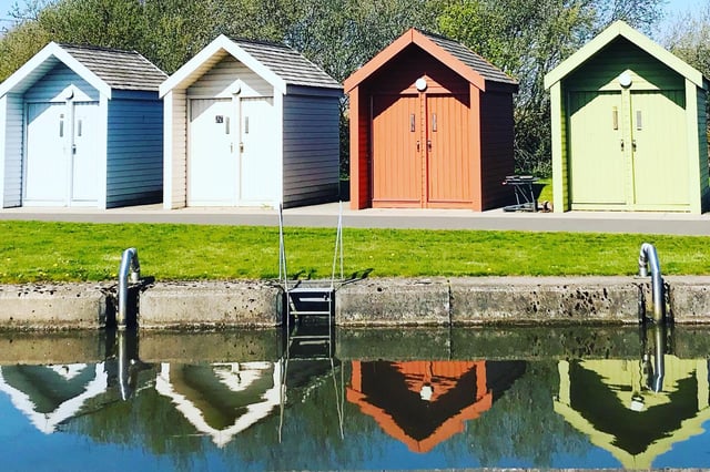 The multi-coloured huts at the marina at The Kelpies (Pic: Helen McKinven)