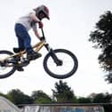 Thorfinn Whalley spends hours practising his bike stunt skills at Falkirk Skate Park. Picture: Michael Gillen.