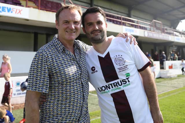 Tommy Coyne and his dad Tommy Snr pictured at the 33-year-old's testimonial in 2019 (Pic by Jamie Forbes)