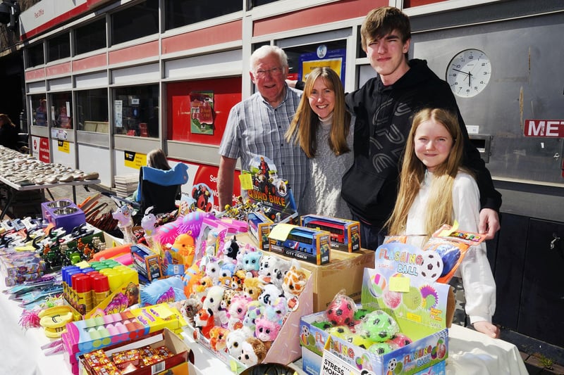Wooden Wonders with their wares. Pictured are Charlie Lacey, Claire McNeilage with son Alfie (16) and Olivia Rose (12).