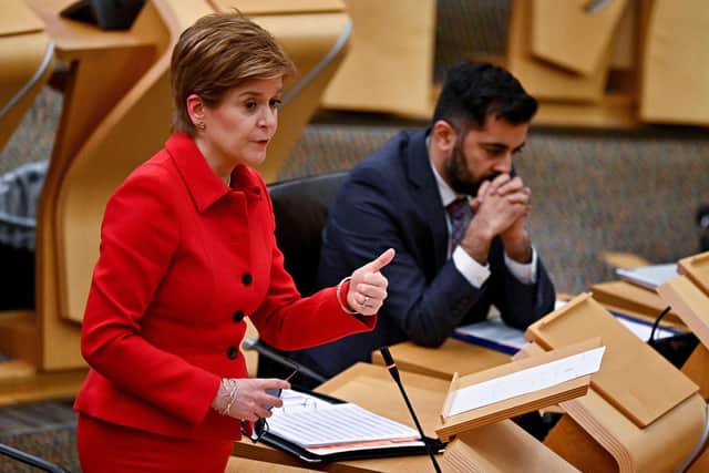 First Minister Nicola Sturgeon delivers a Covid-19 update statement in the main chamber at the Scottish Parliament