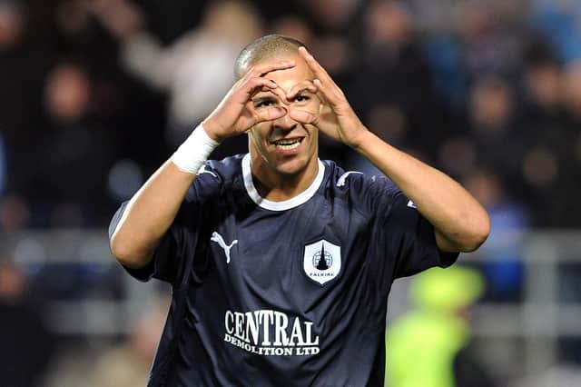 Farid El Alagui celebrates a goal against Rangers. Picture: John Devlin.