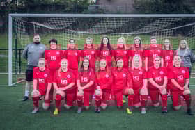 Dunipace Ladies FC squad with manager Gillian Lynn and first team coach Dan Mcmenamy (Submitted pics)