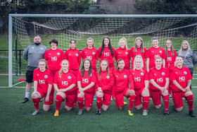 Dunipace Ladies FC squad with manager Gillian Lynn and first team coach Dan Mcmenamy (Submitted pics)