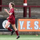 Hat-trick Lucia Zamorano celebrates after netting her third goal against Falkirk during Stenhousemuir's 6-0 win (Photo: Michael Gillen)