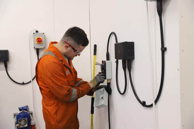 A learner from the Wind Turbine (WTT) cross skill pilot covering the electrical activities on the programme at Forth Valley College (FVC)