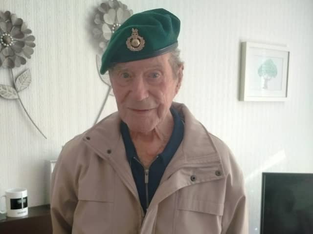 Richard Donaldson, 89, from Bo'ness with a replacement Green Beret sourced by a Strathcarron nurse