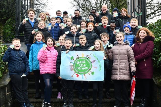 Pupils from Bonnybridge Primary School, Antonine Primary School and St Joseph's RC Primary School at the launch of Beat the Street Falkirk West.