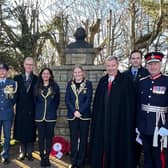 Everiss Scholars at the Carlyle Everiss Memorial, at Cowie Bowling Club. Scholars Krisha Modi and Jess Thomsen at centre, also Alan Simpson, Lord Lieutenant for Stirlingshire and Falkirk. 