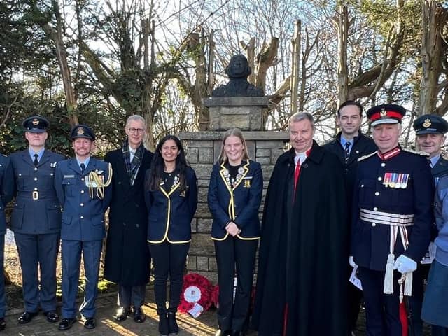 Everiss Scholars at the Carlyle Everiss Memorial, at Cowie Bowling Club. Scholars Krisha Modi and Jess Thomsen at centre, also Alan Simpson, Lord Lieutenant for Stirlingshire and Falkirk. 