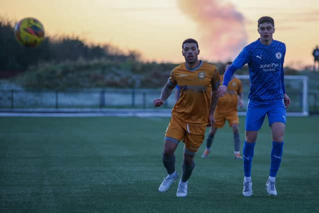 East Stirlingshire's new signing Callum Tapping in action against Bo'ness United (Photo: Ashleigh Maitland)