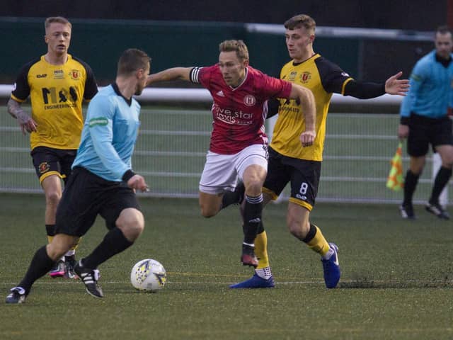 Danny Galbraith in action for Gala Fairydean against Annan Athletic last season (Pic by Bill McBurnie)