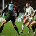 Fly-half Finn Russell  runs with the ball during the European Rugby Champions Cup pool A rugby union match between Harlequins and Racing 92 at the Twickenham Stoop Stadium (Photo by GLYN KIRK/AFP via Getty Images)