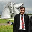 Falkirk's Conservative candidate James Bundy with Scottish Conservative Party leader, Douglas Ross at the Kelpies. Pic: Michael Gillen