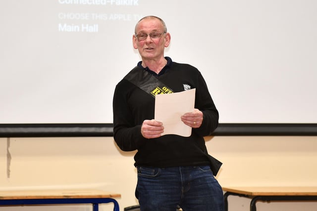 Iain Aitchison speaks at his retirement ceremony before leaving Carronshore Primary School after 21 years