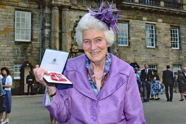 Barbara Braithwaite received her MBE from the Queen at Holyrood Palace in 2010.