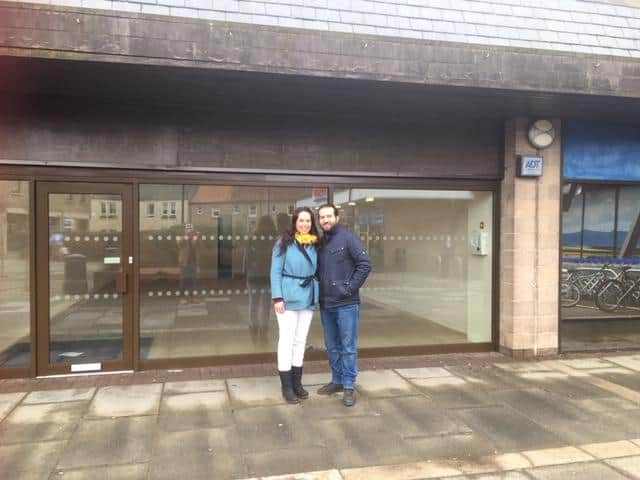 Naiomi Smith-Skapi and Ilirjan Skapi outside the Linlithgow shop unit.