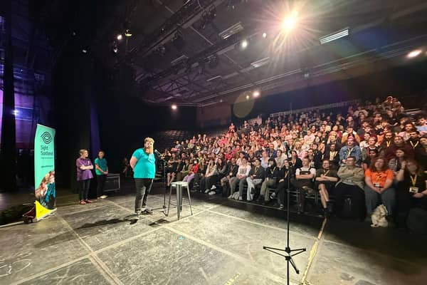 Callum Lancashire from Sight Loss Councils leads the accessibility training at the Pleasance