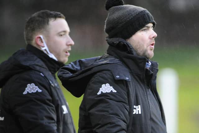 Camelon Juniors manager Gordon Herd watching Saturday's abandoned game. Photo: Alan Murray