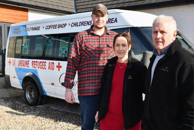 John Penman from Cloybank with David Wright, who did the last trip to Poland with him, and Cloybank supervisor Carolanne Cowan