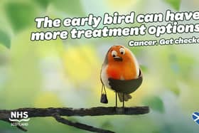 Scottish Government’s ‘Be the Early Bird’ campaign is back on screens and on air to reinforce that GP practices want to know if people, particularly those aged 40 and over, have noticed possible cancer symptoms. Pic: Contributed