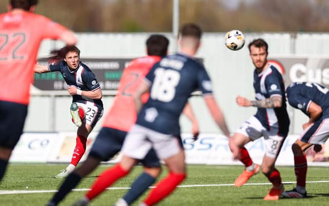 Falkirk's Ethan Ross (L) scores to make it 4-0 (Photo by Roddy Scott / SNS Group)