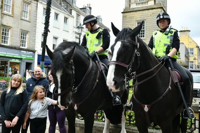 Police horses Lanark with  PC Gormley and Elgin  with PC Ord.