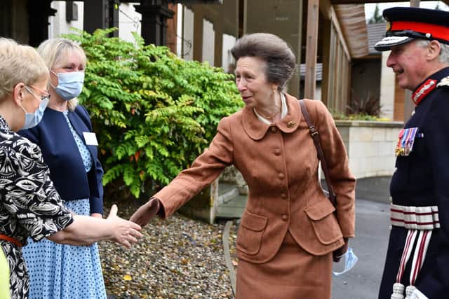 The Princess Royal makes a return visit to Strathcarron Hospice where she was greeted by the Lord Lieutenant of Stirling and Falkirk, Alan Simpson, hospice chief executive Irene McKie and Shona Struthers, council of management chairperson