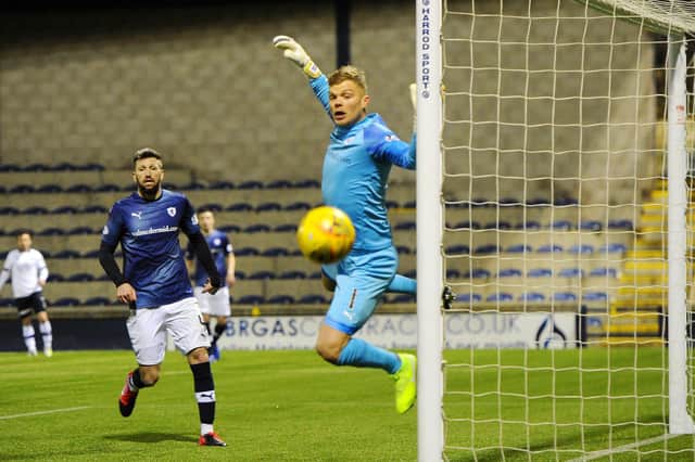 Robbie Thomson in goalkeeping action (Pic by Michael Gillen)