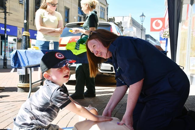 Never too young to learn CPR - Jacob Collins, five, fro California with Jen Neary of Scottish Ambulance Service Forth Valley First Responders.