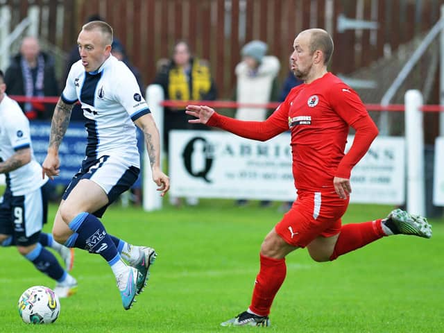 Calvin Miller on the ball against Bonnyrigg Rose Athletic on Tuesday night (Pics by Michael Gillen)