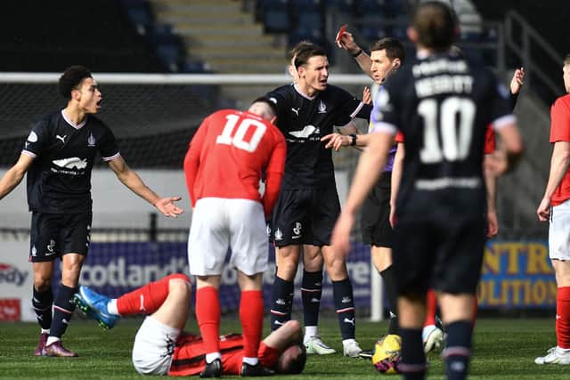 Coll Donaldson was sent off for the Bairns on the hour mark