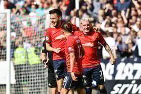 10-08-2024. Picture Michael Gillen. DUNFERMLINE. East End Park. Dunfermline Athletic FC v Falkirk FC. Season 2024 - 2025. SPFL William Hill Championship. Match Day 2. Second goal Falkirk, Callumn Morrison 7.