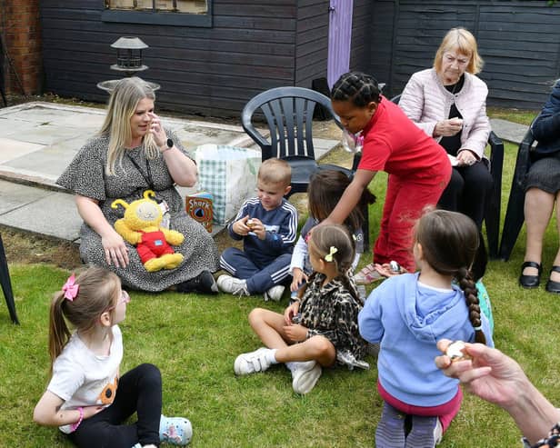 On warm days the fun at the Brown Street home can take place outside.