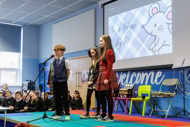 P7 pupils recite To A Mouse.