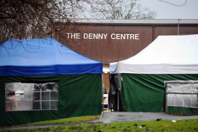A temporary  coronavirus testing centre will stay open for another two days at Denny Sports Centre. Picture: Michael Gillen.