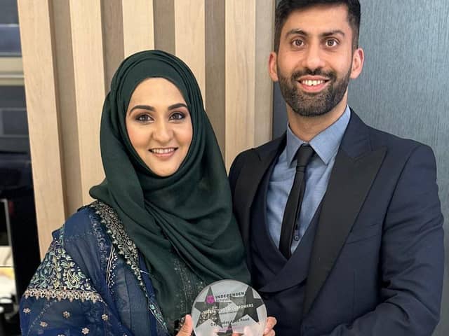 Asiyah and Jawad Javed, who run Day Today in Alloa Road, Stenhousemuir, received the category star for Marketing to Customers award at the IAA awards.  (pic: submitted)