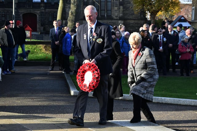 A number of wreathes were laid at Zetland Park war memorial
