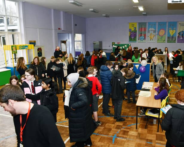 A hall packed with pupils at the Langlees Primary 6 and 7 Careers Fayre.
