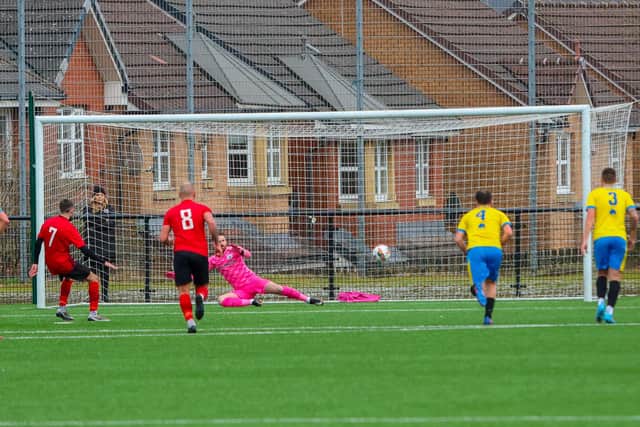 Rosyth go one goal ahead against Dunipace (Pics by Scott Louden)