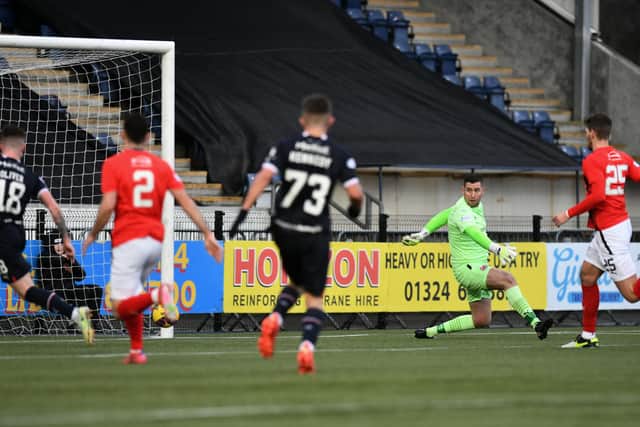 Callumn Morrison's first goal saw him score from a tight angle