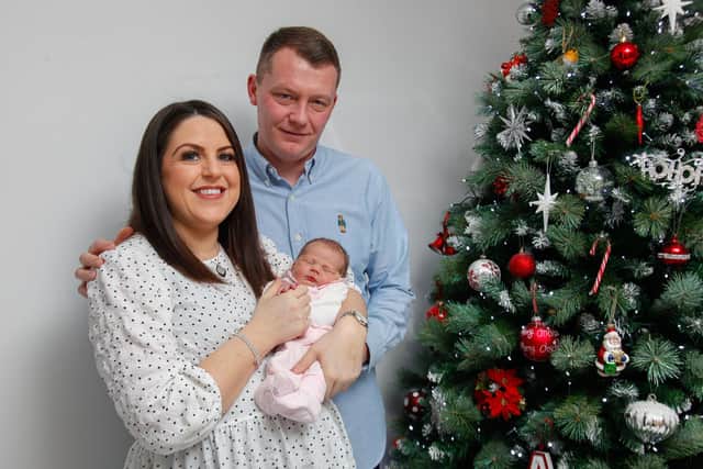 Christmas baby Niamh Gibson with mum Abigail and dad Jamie Gibson of Grangemouth. Pic: Scott Louden