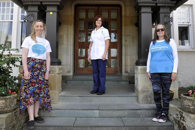 Claire Kennedy, Strathcarron Hospice community fundraiser; Gillian McNab, staff nurse; and Linda Winters, fundraising officer for South West Scotland, Scottish Huntington's Association. Picture: Michael Gillen.