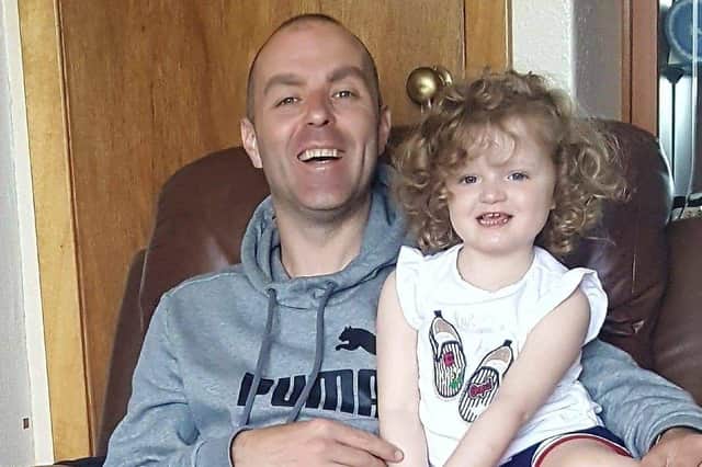 Andy Aitken, with his three year old daughter Harper who tragically passed away last year from Sepsis.